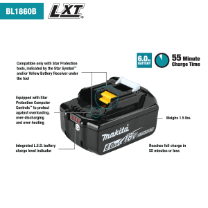 MAKITA 18V LXT® Lithium‑Ion 6.0Ah Battery