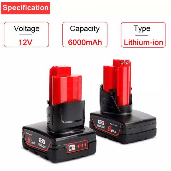 Replace for Milwaukee M12 Battery 6.0Ah 2 Packs M12B6 battery goods in stock