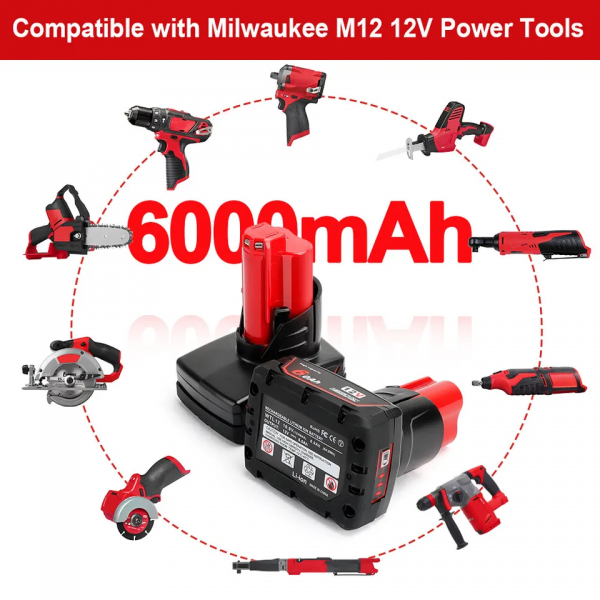 Replace for Milwaukee M12 Battery 6.0Ah 2 Packs M12B6 battery goods in stock